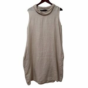 Made In Italy 100% Linen Cowl Neck Knee Length Dress OS One Size Beachy Coastal